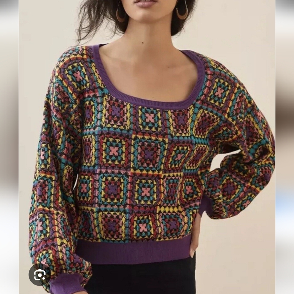 Farm Rio Granny Crochet Sweater Small
